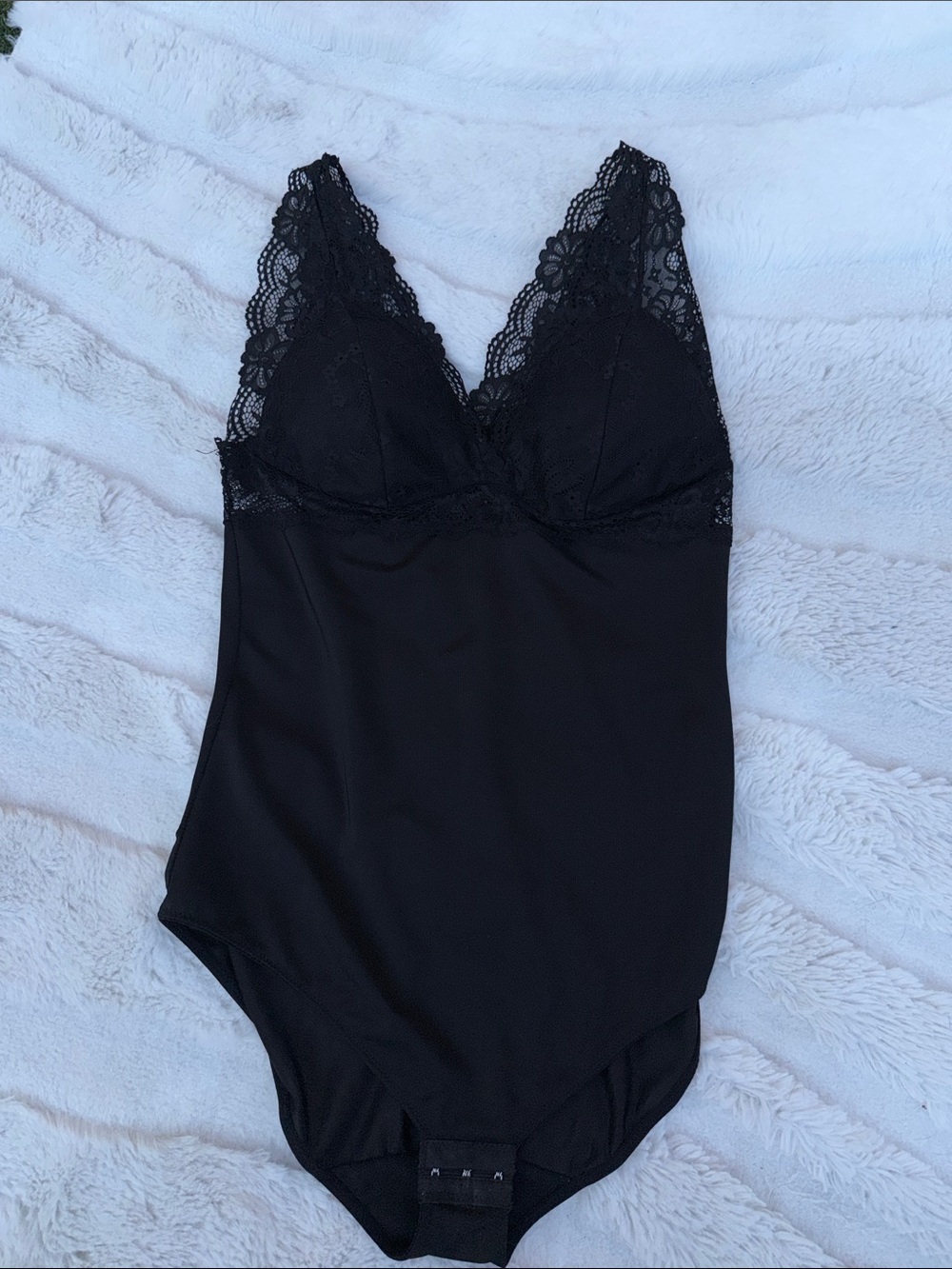 Sheer Lace V-Neck Black Bodysuit with padding #0001